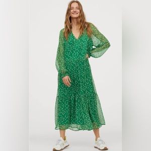 NWT H&M chiffon green floral dress- Size Large